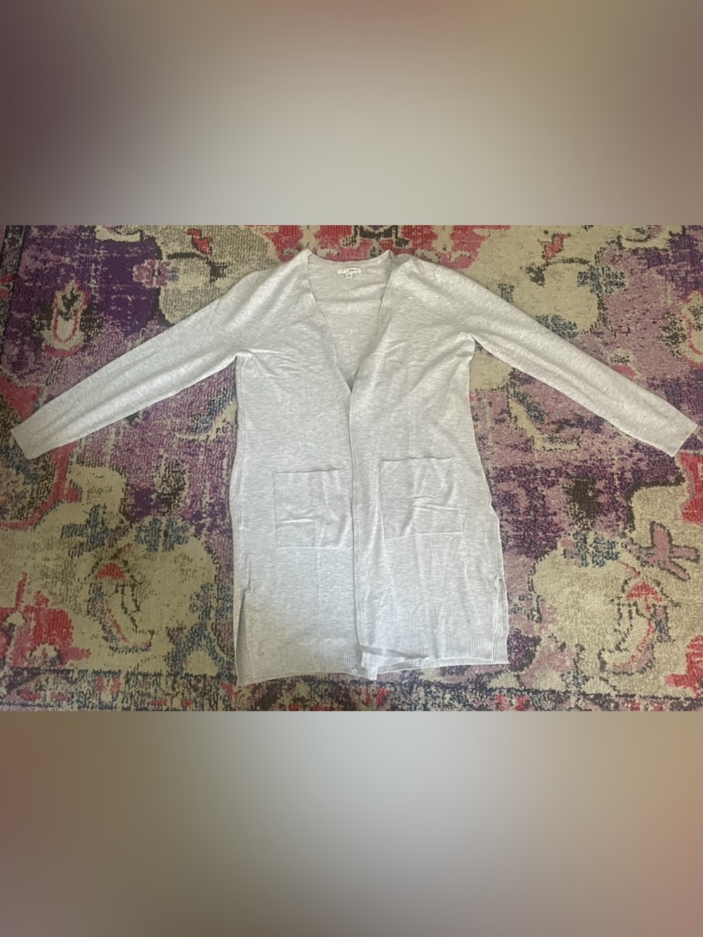 JACHS Girlfriend Light Gray Open-Front Long Cardigan